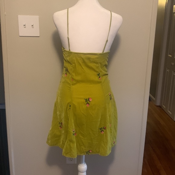 UO Green Floral Embroidered Velvet Mini Green Unlined Side Zipper Dress - Picture 6 of 10